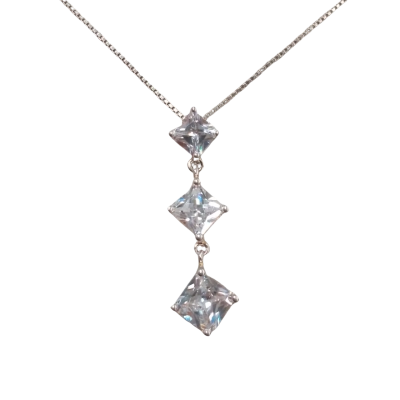  Women's Silver Necklace with 3 Crystals