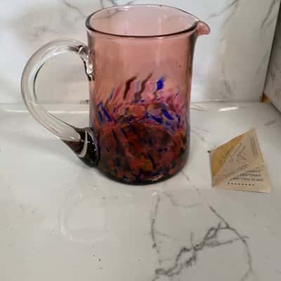 Vintage Australian art glass jug signed by M Larwood