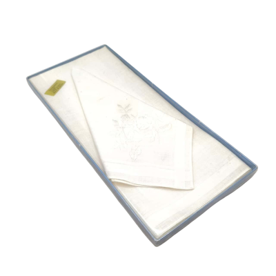 BNIB White Handkerchiefs, 1 x Floral Embroidered,  1 x Plain, Made In Japan Brica 1