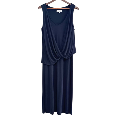 Veronika Maine Womens Sleeveless Wrap Style Pleated Midi Dress Size L Black  