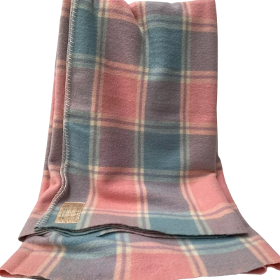 Myer lambswool check blanket blue pink and cream