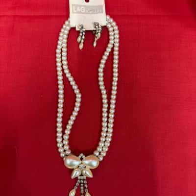  Women's L&G Jewellery Costume Earrings / Necklace Set featuring Faux Pearls & Rhinestones