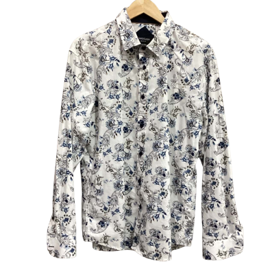 Tarocash Mens Long Sleeve Shirt  White and Blue Floral Size L