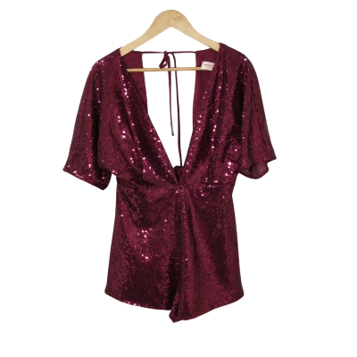 Showpo Womens Maroon Sequin Bodysuit - Size 10