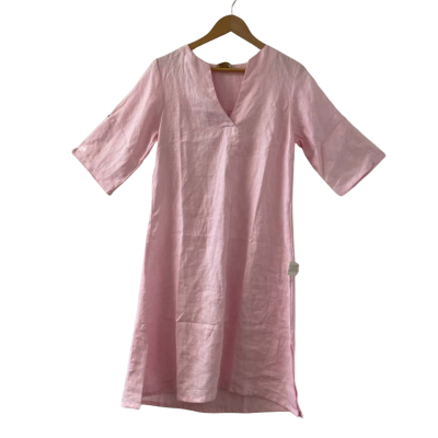 Nomad (The Label) Women's Size S/10AU Pink French Linen Midi Dress Elyse (**Brand New** RRP $124)
