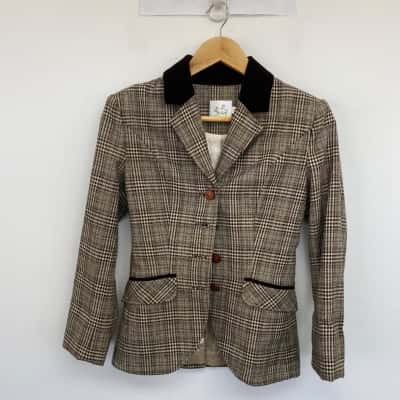 Showgirl Beige Brown Checked Jacket  Size 8 