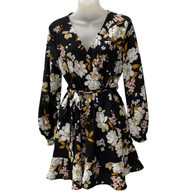 Ally Fashion Black Floral Ruffle Skater Dress