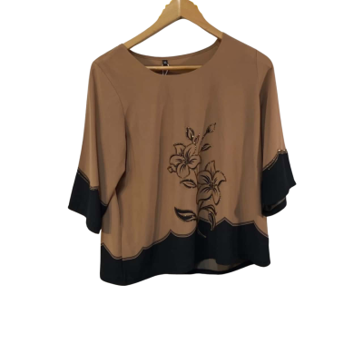 NWT Fashion Fushi Womens  Size XL 3/4 Sleeve Shirt Black  / Brown 