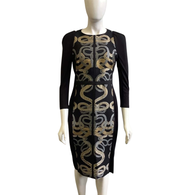 BNWT Ted Baker London Women's Brand Size 3 Snake Jacquard Panel Dress Black 