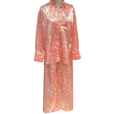  Araminta James Pants & Long Sleeve Shirt Set Size S Orange / Pattern / Pink  