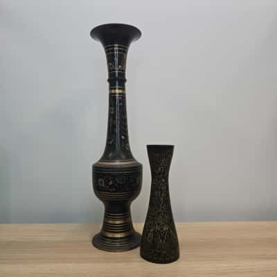 Pair Of Brass Etched Vases 
