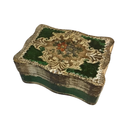 Vintage Wooden Floral Box Approx 10 x 7cm