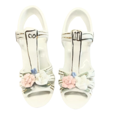 Hand Painted White Porcelain Shoe Pair Floral 