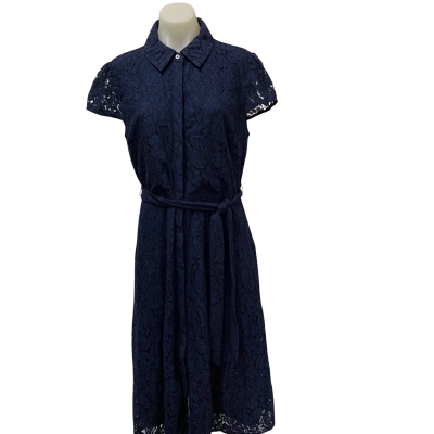 Jacqui-E Womens  Size 12 Lace Midi Dress Navy Blue 
