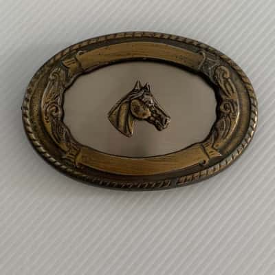 Vintage 1970s Western Two Tone Horse Head Belt Buckle