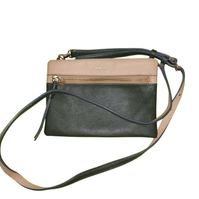 Mimco Green Leather Beige Handbag Style Bag Cross Body Gold Zipper Small 