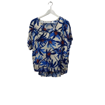 Country Road Womens  Size M V-Neck Blowse Top Blue / Pattern Botanical Print
