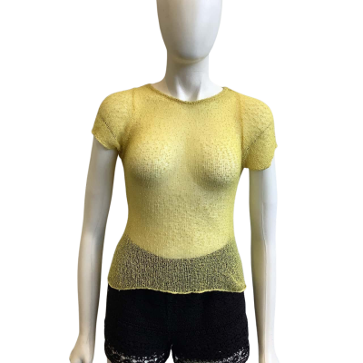 BNWT Ambra Maddalena Women's Size S Stretch Mesh Short Sleeve Top Yellow 