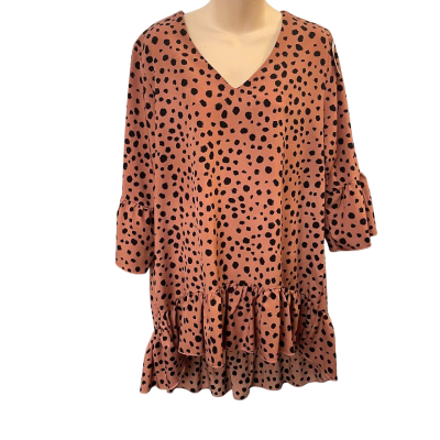 Serafina Womens  Size L 3/4 Sleeve Top / Blouse / V-Neck Top Pink  / Polka Dot 
