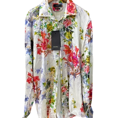 Zara Womens Size L Button Up Top Floral / White 