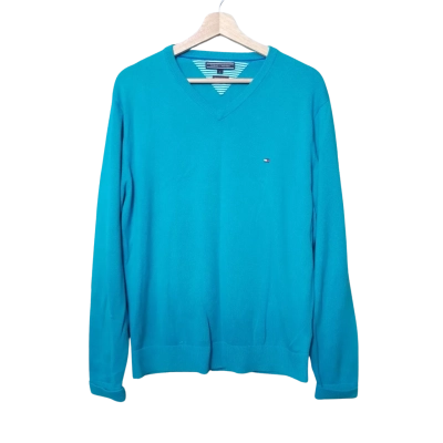 Tommy Hilfiger Size L Blue V-Neck Jumper 