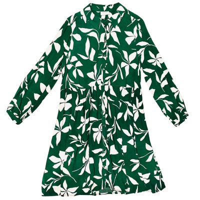BNWT Sussan, Size 12, Dark Green, White-Leaves Patterned, Button-Up, Collared Dress