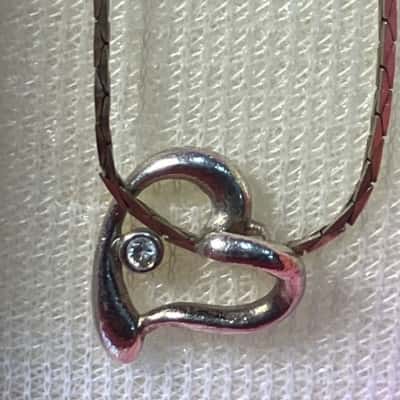 Women's Necklace 925 Silver Open Heart with clear stone