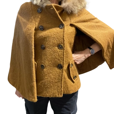  Gorgeous Vintage Cape Style Jacket WITH OPEN ARMS( see photos) Womens  Size 10 / 12 / M Brown 