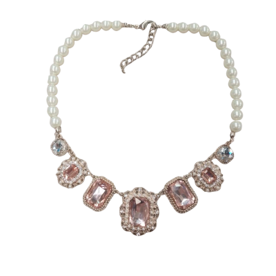  Women's Pink and Pearl Statement Necklace