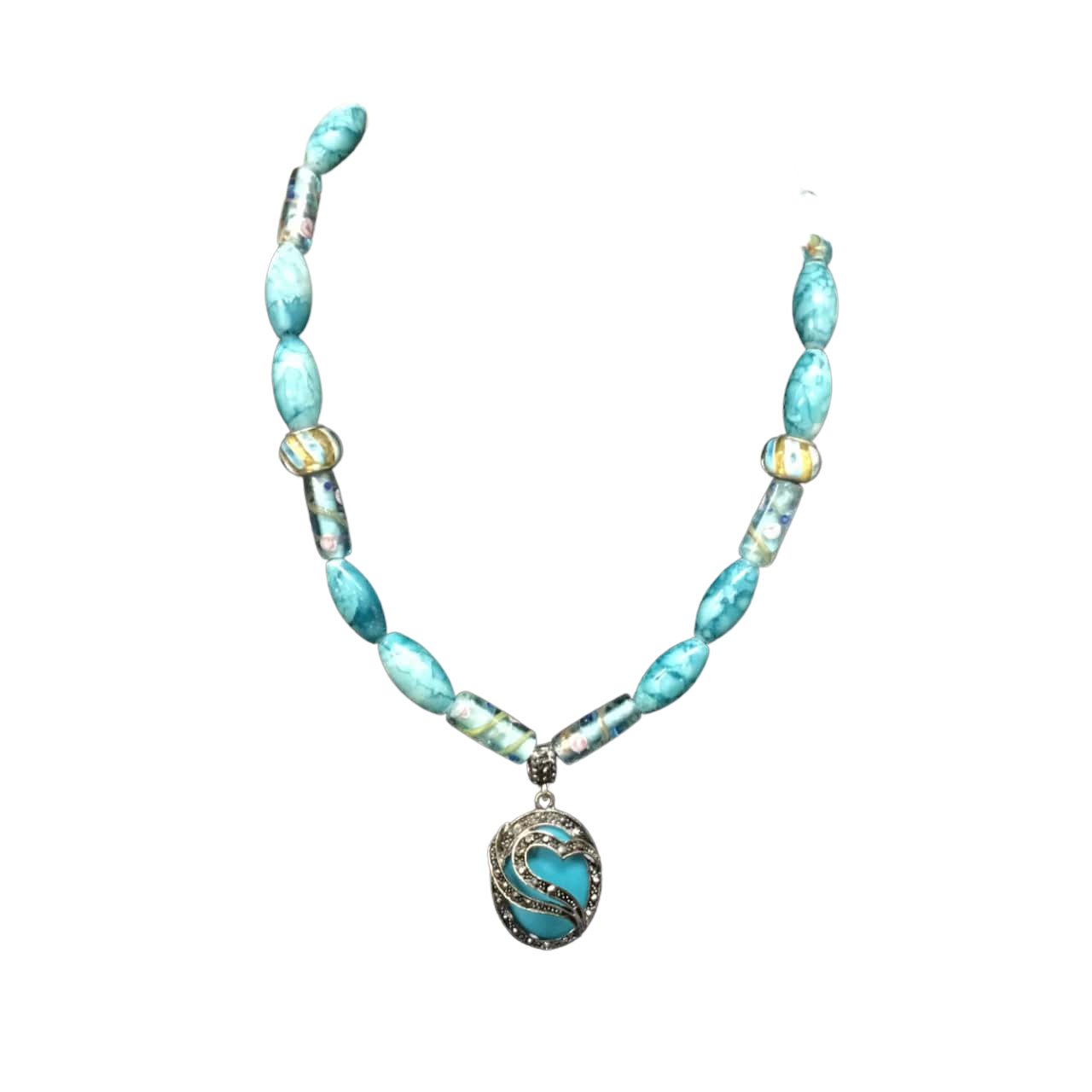 Blue Bead Pendant Necklace Adjustable