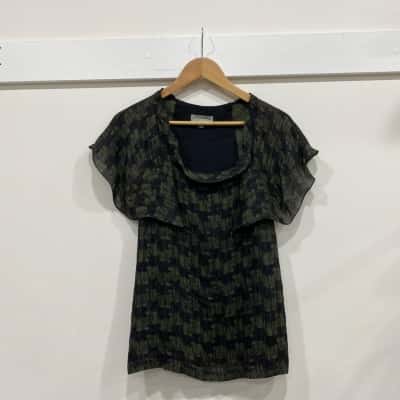 Veronica Maine Womens  Size 8 Short Sleeve Top Black  / Green 