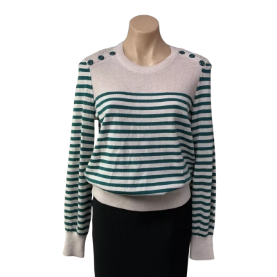 Marcs Womens Size M Beige / Green Striped Crew Neck Long Sleeve Jumper