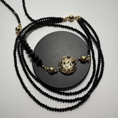 Set of 2 Black Bicone Crystal Diamond Shaped Magnetic Clasp Necklaces 