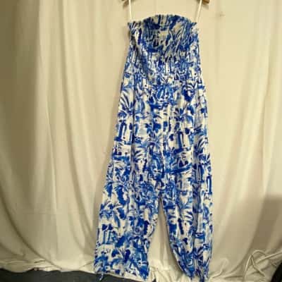 City Chic Smocked Print Jumpsuit Size 18 Ocean Blue