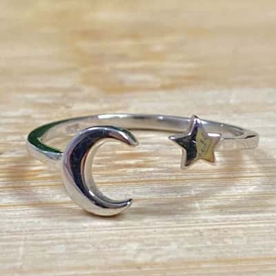 Sterling Silver Moon & Star Wrap Ring (Stamped 925)