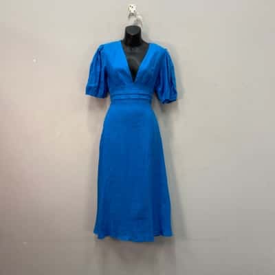 Ebby And I Womens 100% Linen Size 8 Midi Dress Blue 