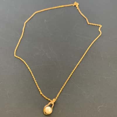 Vintage Gold Vermeil Cultured Pearl Pendant Necklace - 925 Sterling Silver