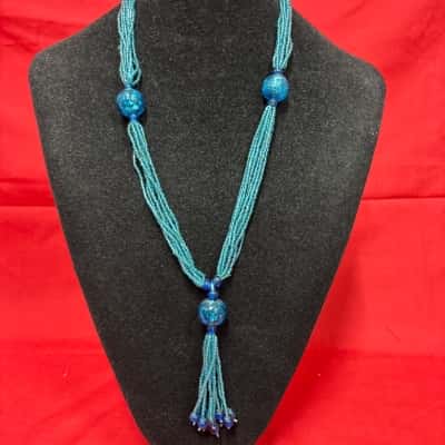  Women's Multi Strand Turquoise Glass Beaded Necklace 