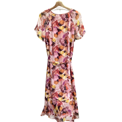 David Lawrence Womens Size 12 PURE SILK Abstract Floral Print (Pink/Yellow/Orange) Formal Maxi Dress