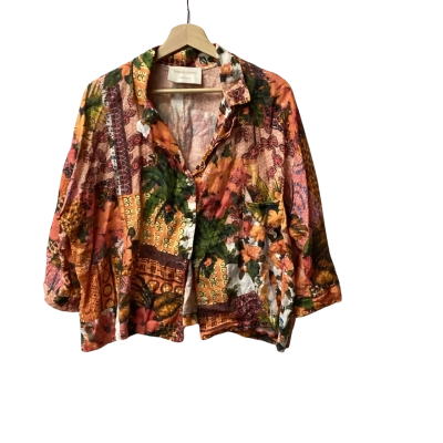 Donna Donna Womens  Size 16 3/4 Sleeve Shirt Floral Linen J