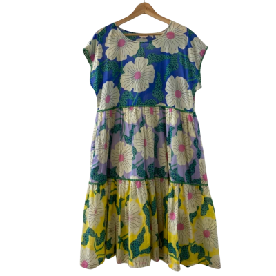 GORMAN X Agathe Singer Petal Power Spliced Floral Print Women's Midi Smock Dress Size 14