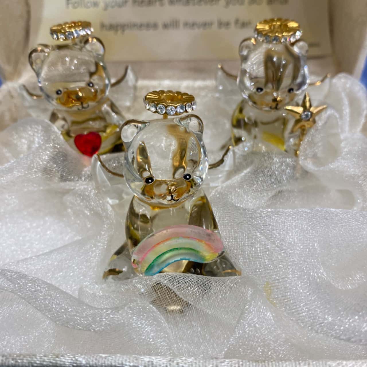 3 Angel Teddy Bear Glass Figurines