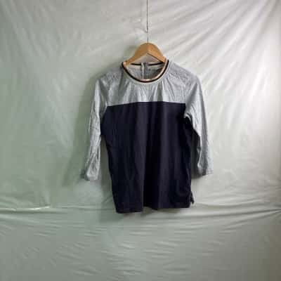 Country Road Womens Size M 3/4 Sleeve Shirt Grey / Navy Blue 