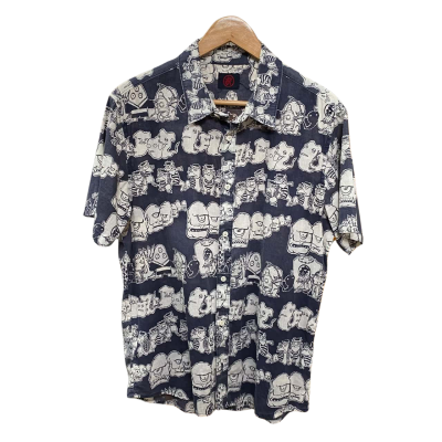  Coromool Kyoto Mens  Size M / S Short Sleeve Shirt Navy Blue / Pattern / White 