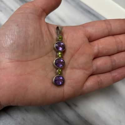 Sterling silver - Amethyst - Peridot Pendant