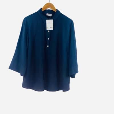 Susan - Navy Linen Blend Shirt (Size M) 