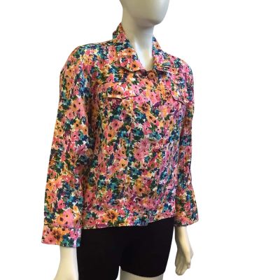 Brand New Lacassa Womens Size M-L Linen Floral Jacket Multicoloured