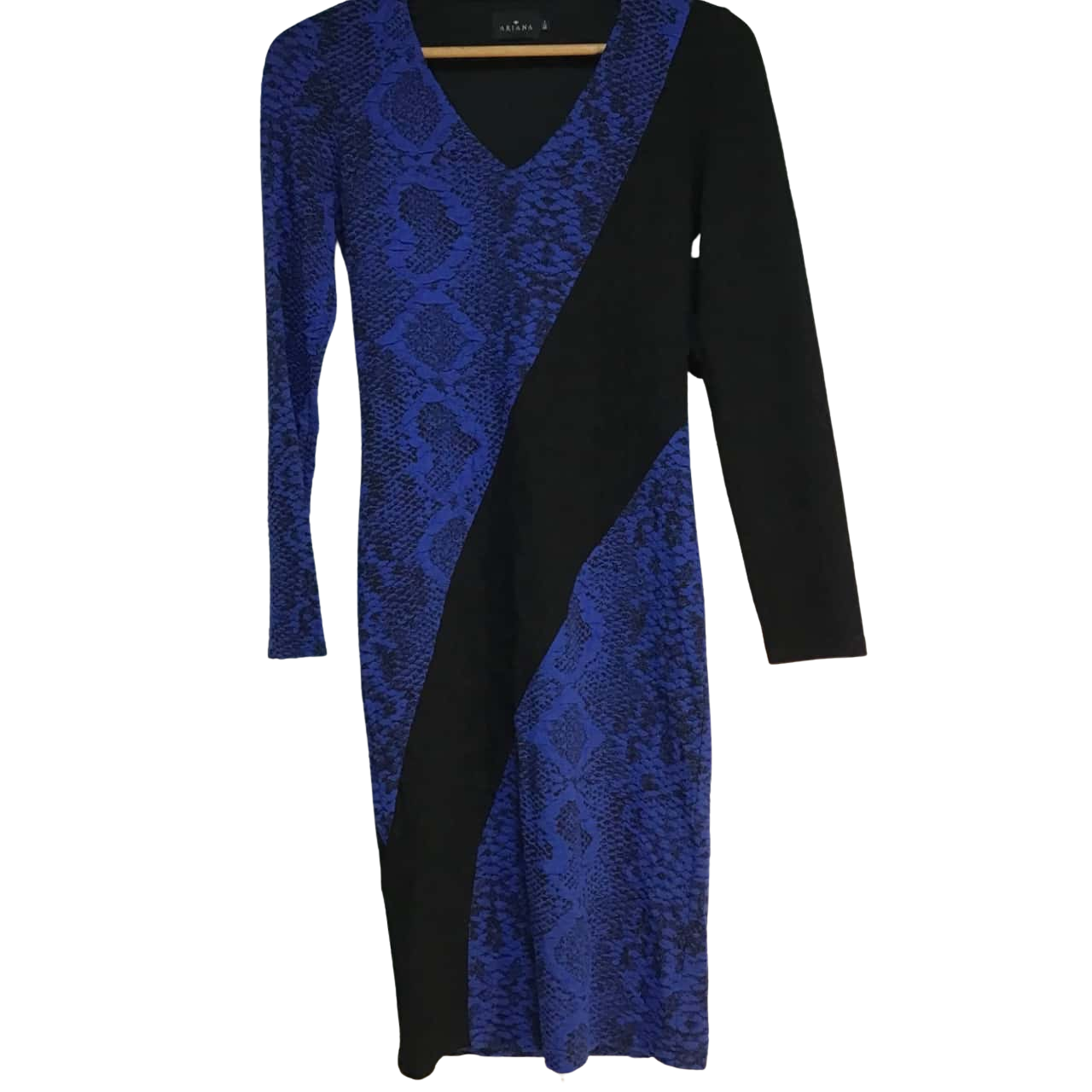Ariana Womens Size 36 Long Sleeve Black / Blue Dress