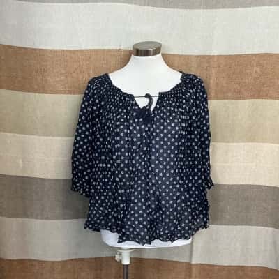 Country Road Womens  Size L 3/4 Sleeve Top Blue / Pattern / White 