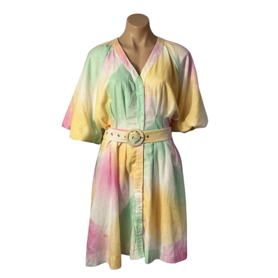 St. Frock Womens Size 16 White /Multi Watercolour Button-up Short Sleeve Mini Dress (new)